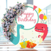 Aperturee - Cute Dinosaur Themed Cartoon Round Birthday Backdrop